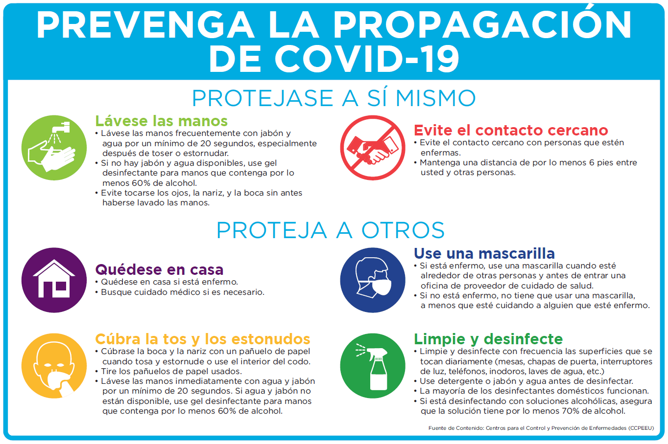 Spanish Prevent COVID-19 Sign