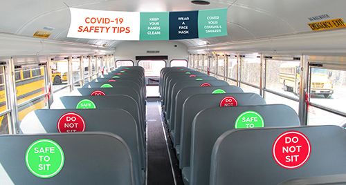School Bus Interior COVID-19 Signs and Social Distancing Chair Graphics