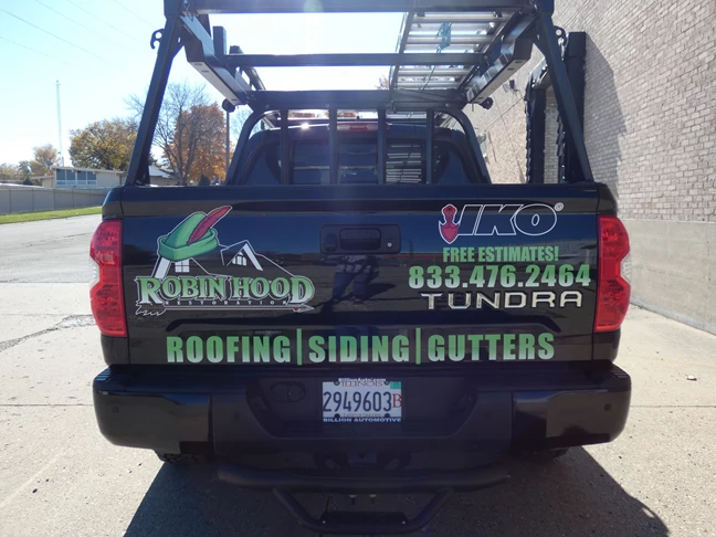 Vehicle Lettering | Construction Signs | Rockford, IL | Vinyl | Robinhood Restoration | Vehicle Wraps | Vehicle Vinyl | Signage | Vehicle Marketing