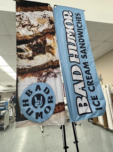 Custom Flags | Restaurant & Food Service Signs | Rockford, IL | Fabric | Bad Humor Ice Cream | Abreo | Disco Chicken | Custom Graphics | Custom Design |