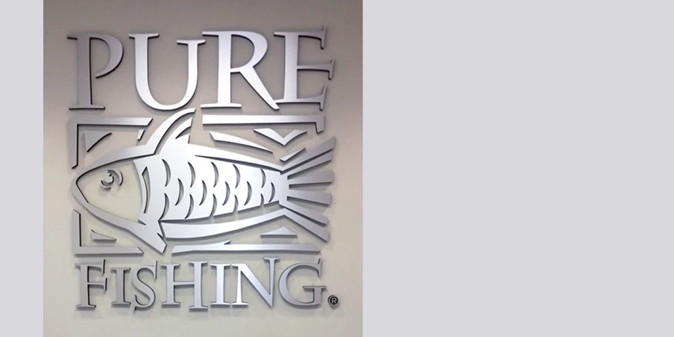 3D Signs & Dimensional Logos | Corporate Branding Signs | Retail Signs & Point of Purchase Graphics | Kansas City, MO | Pure Fishing | Brand Signage | Gator Foam Letters with brushed aluminum laminate | Flush mount letters