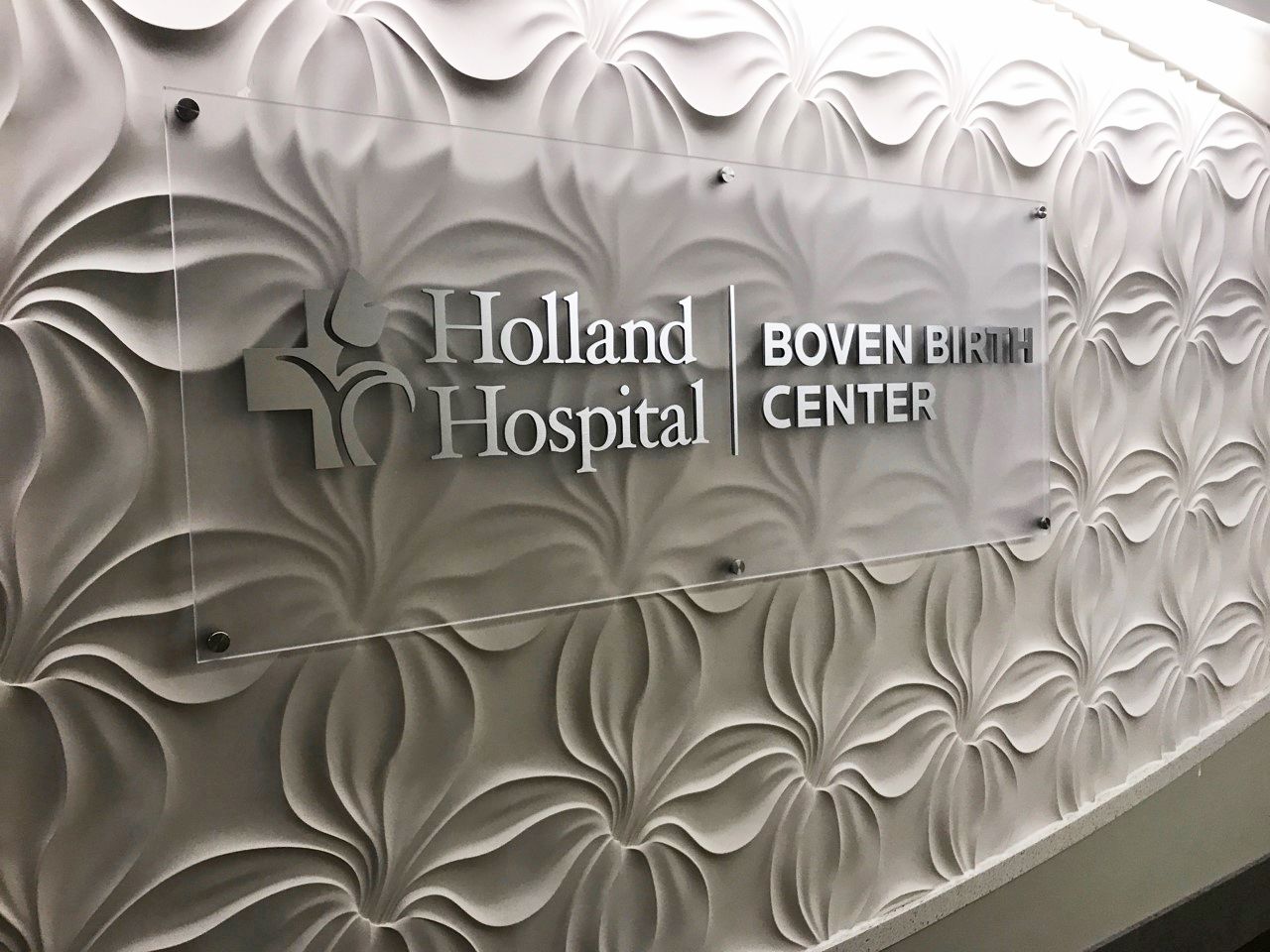 Frosted acrylic sign for hospital birthing center