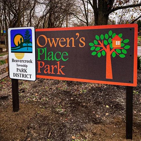 Owen's Place | Playground | Polymetal | Park Signs | Ground Signs | Exterior Signs | Nonprofit Organizations and Associations Signs | Beavercreek Township, OH