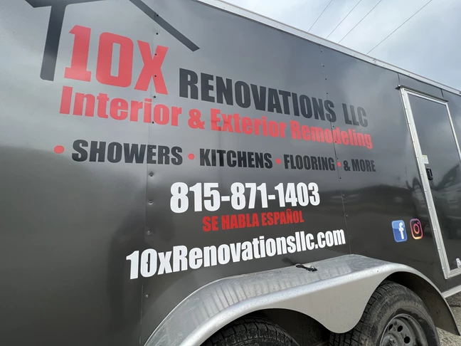 Vehicle Lettering | Construction Signs | Rockford, IL | Vinyl | 10X Renovations | Trailer Graphics | Vehicle Graphics