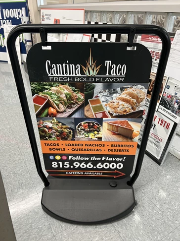 Custom Sign Printing | Restaurant & Food Service Signs | Rockford, IL | Plastic | Cantina Taco | Swinging Signs | Custom Graphics | Custom Signage | Ourdoor Signage | Graphic Design