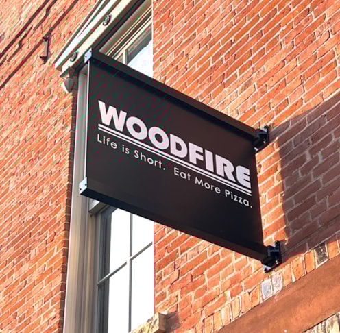 Custom Sign Printing | Restaurant & Food Service Signs | Rockford, IL | Aluminum | Woodfire Rockford | Woodfire Pizza | GoRockford | Rockford River District 