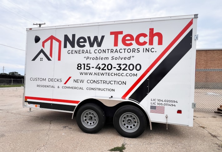 Vehicle Lettering | Construction | Rockford, IL | Vinyl | New Tech General Contractors | Trailer Graphics | Trailer Decals | Custom Graphics Vehicle Lettering | Construction | Rockford, IL | Vinyl | New Tech General Contractors | Trailer Graphics | Trailer Decals | Custom Graphics