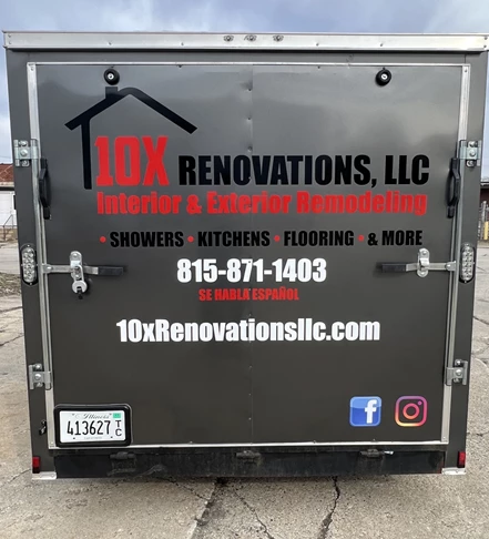 Vehicle Lettering | Construction Signs | Rockford, IL | Vinyl | 10X Renovations | Trailer Graphics | Trailer Lettering