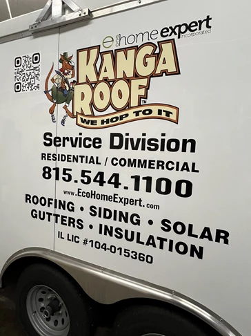 Vehicle Lettering | Construction | Rockford, IL | Vinyl | Eco Home Experts | Kanga Roof | Vehicle Wraps | Vinyl Wraps | Vinyl Lettering | Trailer Graphics | Trailer Wraps | Truck Wraps 