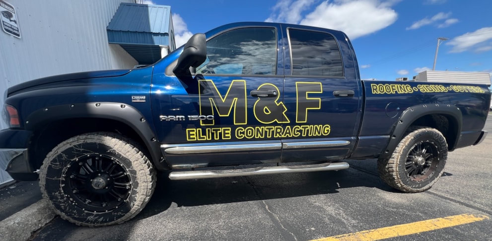 Vehicle Lettering | Construction | Belvdiere, IL | Vinyl | M&F Elite Contracting | Vehicle Graphics | Truck Wraps | 