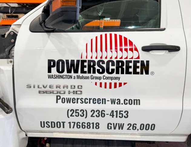 Vehicle Lettering | Construction | Kent, WA | Vinyl | Powerscreen Vehicle Lettering | Construction | Kent, WA | Vinyl | Powerscreen