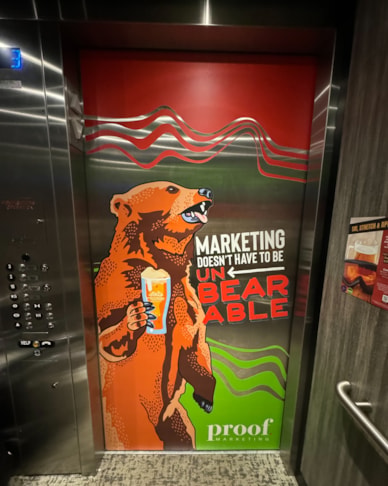 Elevator Graphics | Advertising & Design Signs | Helena, MT | Vinyl | Proof Marketing | Mt Ascension Gastropub Elevator Graphics | Advertising & Design Signs | Helena, MT | Vinyl | Proof Marketing | Mt Ascension Gastropub